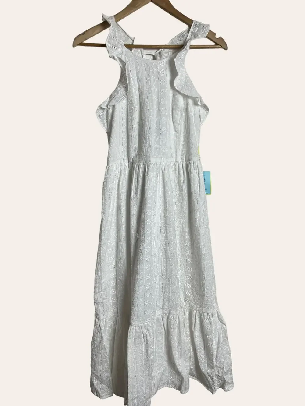 Cece White Eyelet Embroidered Atrapoy Ruffled Sleeveless Midi Dress Size 0 - Picture 1 of 9